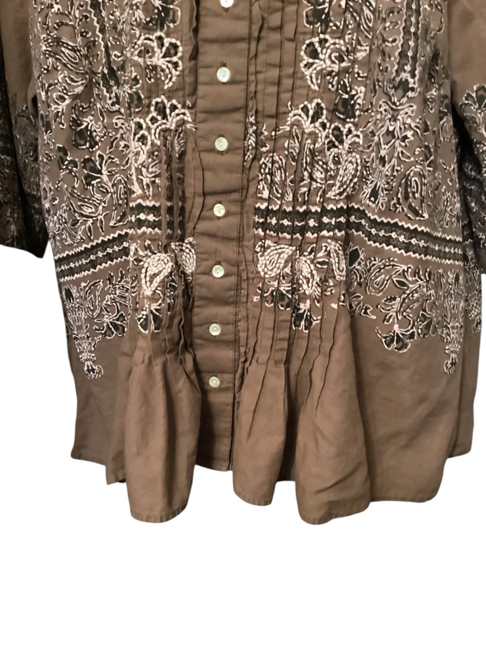 Denim 24/7 Plus Size Embroidered Brown Peasant Blouse 20W 100% Cotton - Picture 8 of 11